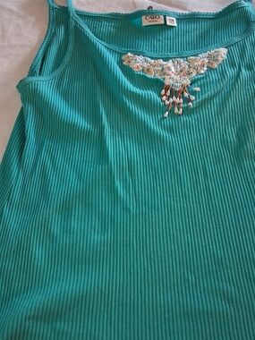 Cato Teal Ribbed Camisole with Beaded Neck Embellishment 26/28 260867